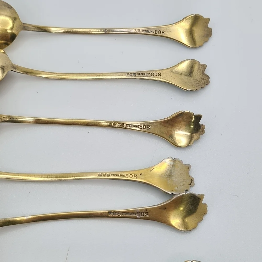 Gorham Sterling & Enamel Flowers Demitasse Spoons Set of 11 & Sugar Tong #808